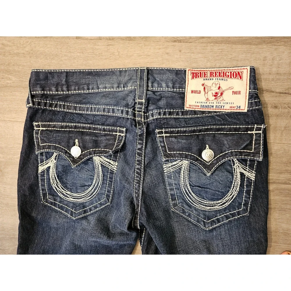 True Religion Jeans 34x30 Rainbow Ricky Size 34 Distressed Denim Made in USA Y2K
